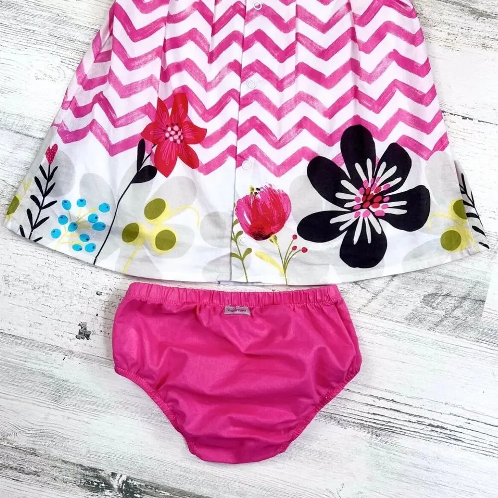 Catimini Dress Set Baby 18M Pink Chevron Floral Bloomer Cotton Spring Outfit